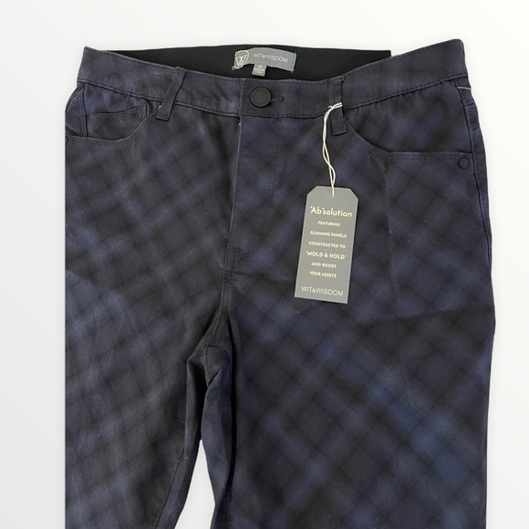 Wit & Wisdom Diamond Plaid Blue Ab Solution High Rise Pants - Picture 2 of 8